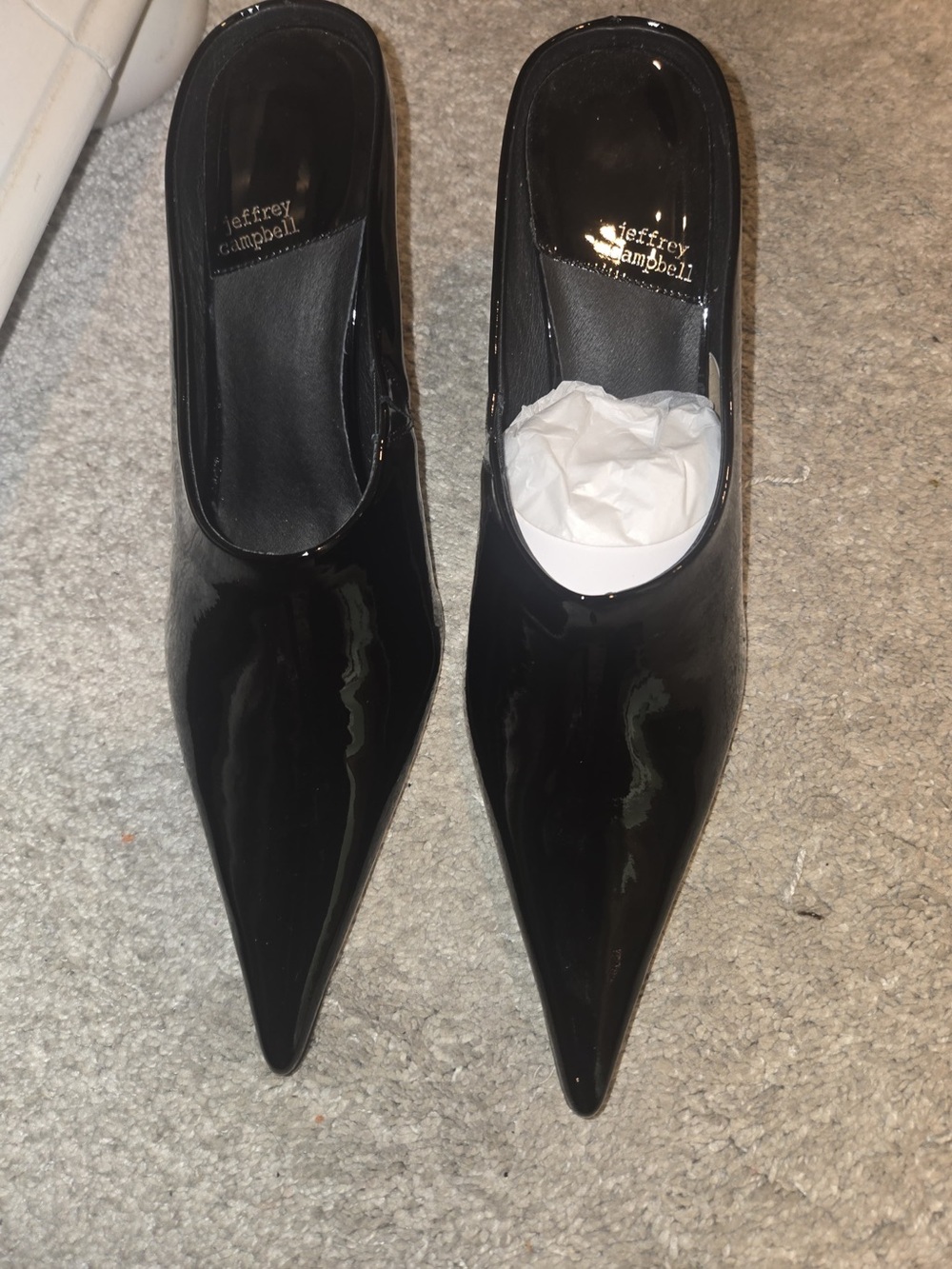 Jeffrey Campbell Black Patent Pointed Slip-On Mules